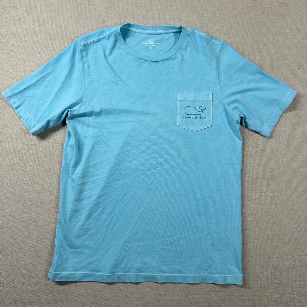 Vineyard Vines T-Shirt Youth M Pocket Sky Blue Pima Cotton Basic Whale Preppy